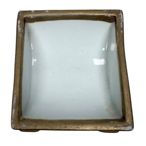 Vintage Nippon Trinket Dish 3.25" Gold Pink Rose Square Porcelain Hand-Painted - Picture 6 of 10